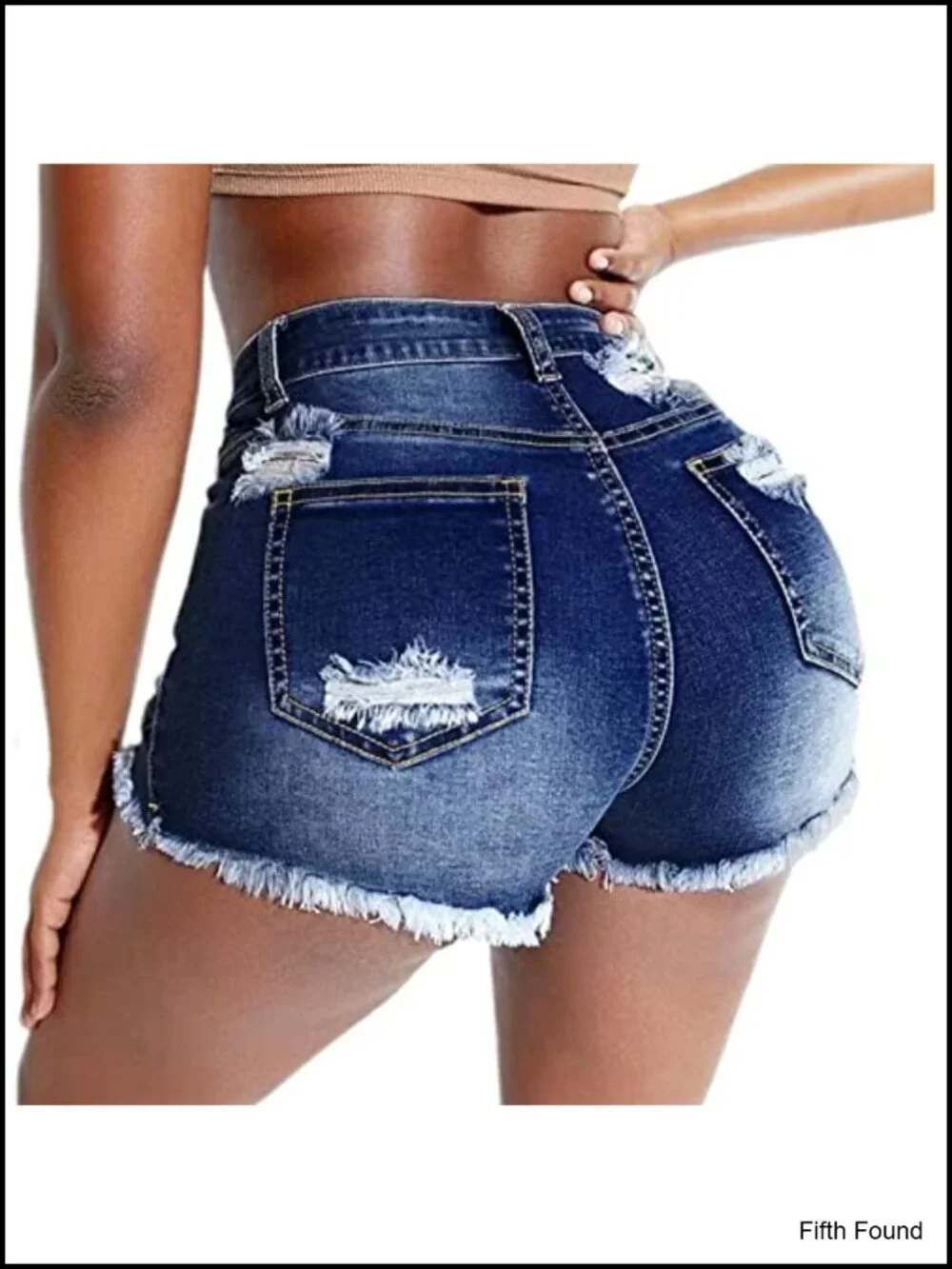 Women's Stretch Ripped Denim Shorts Mid Waist Frayed Raw Hem Distressed